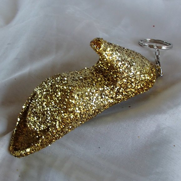 Golden Slipper Shoe Keychain Acrylic Glitter Altered Audi Lee Handcrafted - Picture 9 of 16